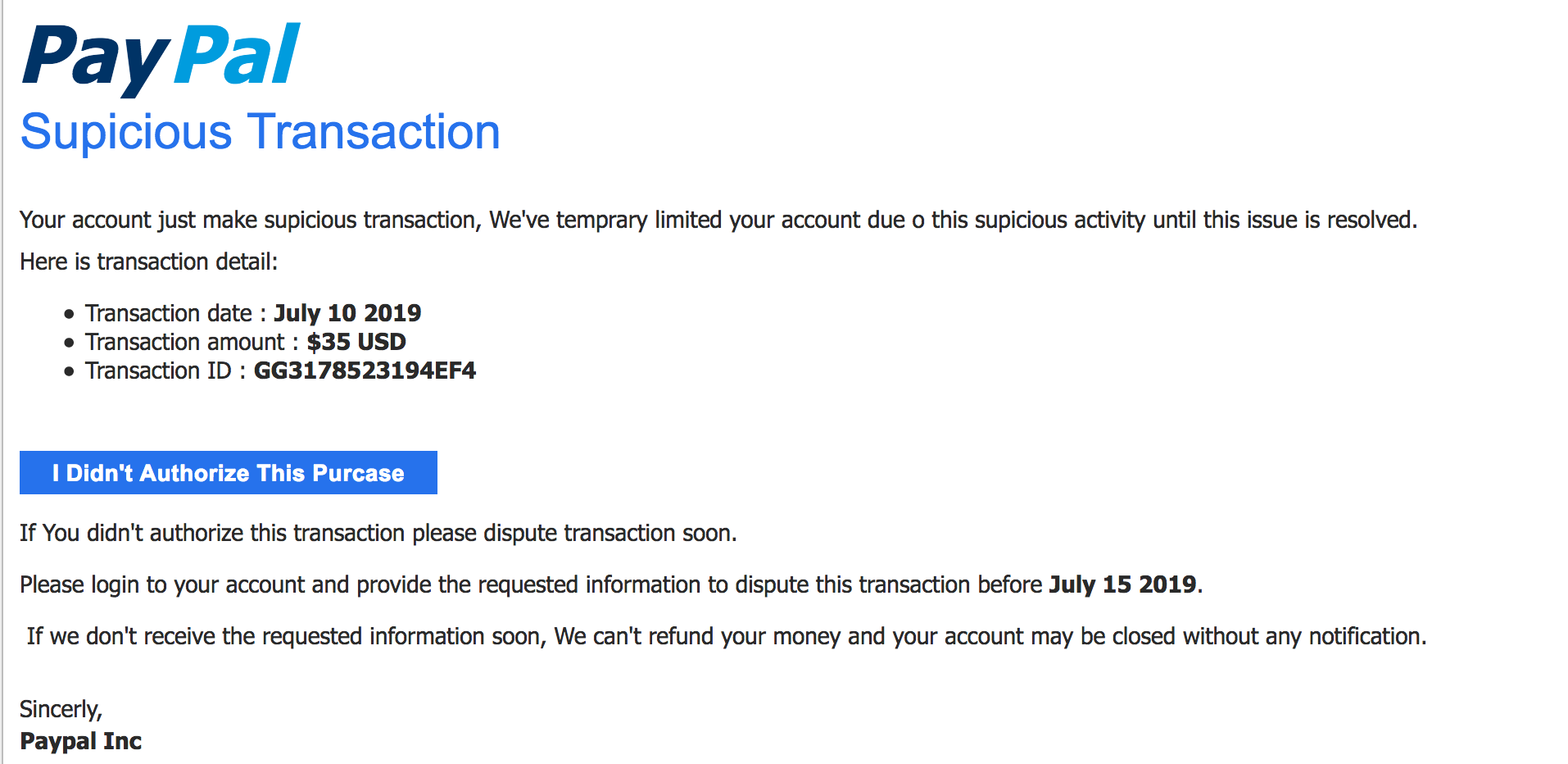 dispute paypal transaction without account