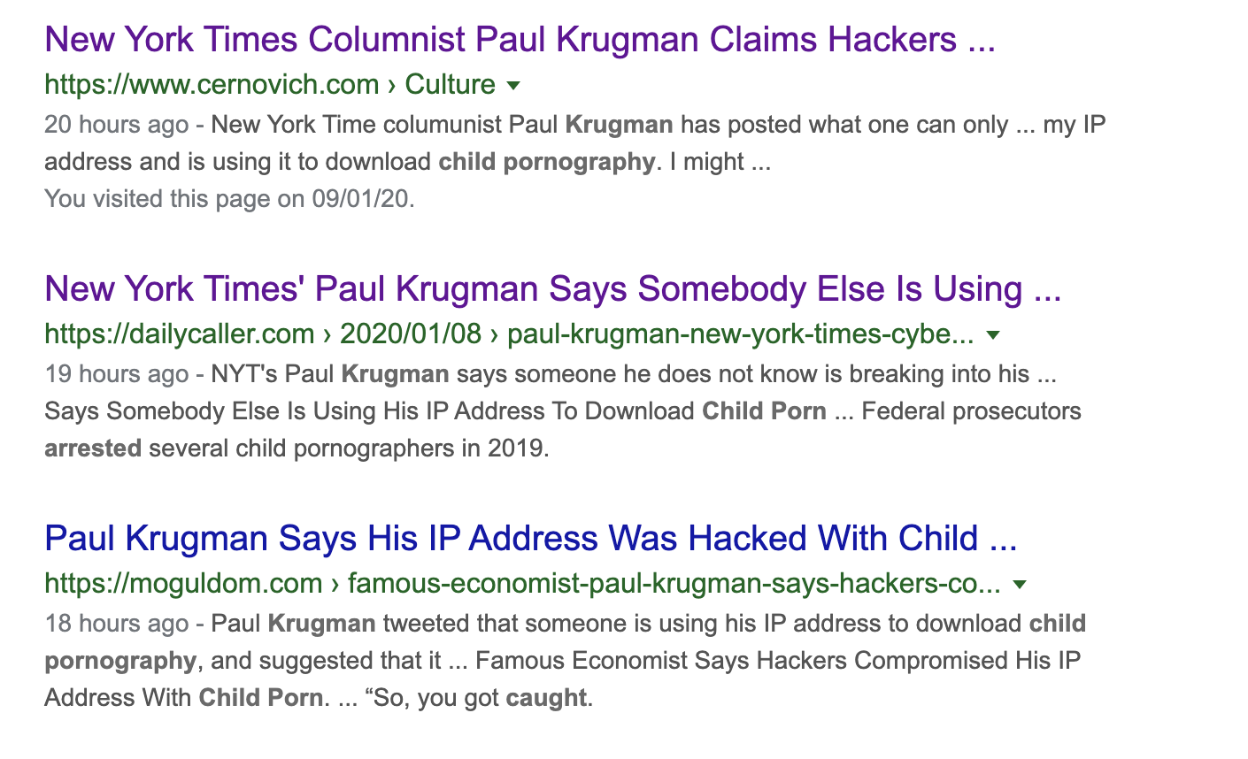 No, Paul Krugman's IP didn't get hacked and he didn't get caught with nasty stuff on his laptop.